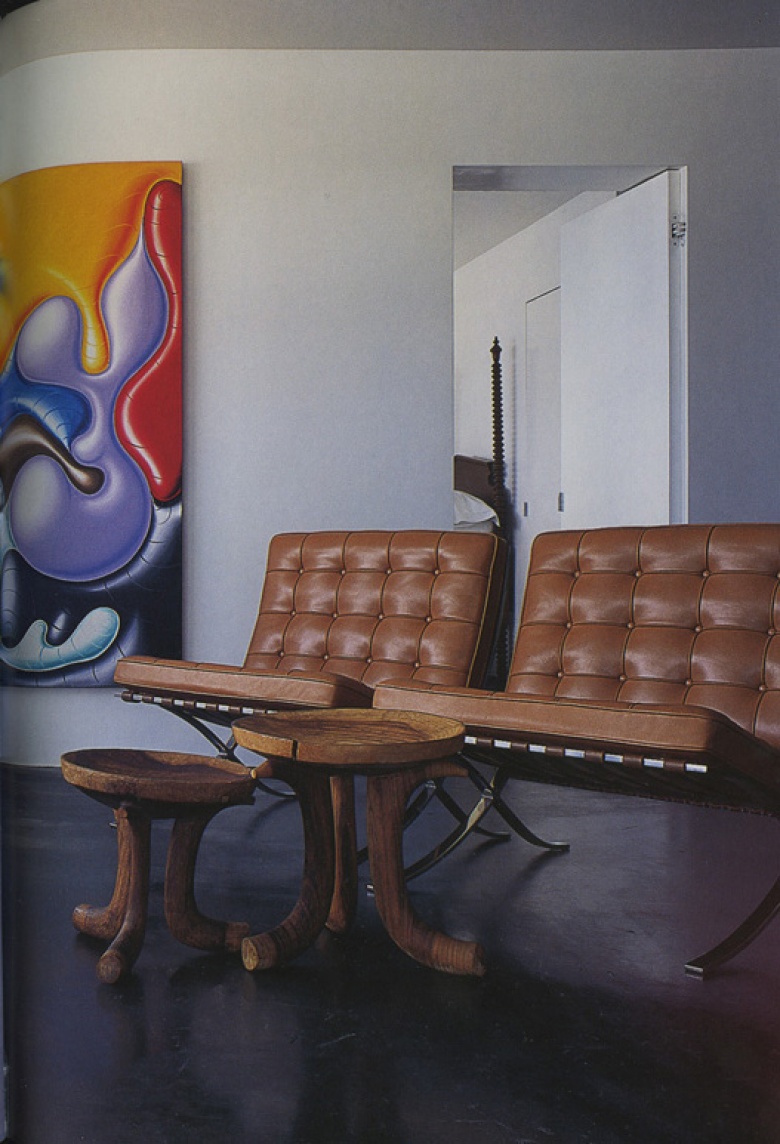 "Mix: a "Lily" chair, an Africa stool and chairs by Mies Van Der Rohe"